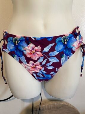 Cupshe Burgundy Floral Tie-Side Bikini Bottom size S